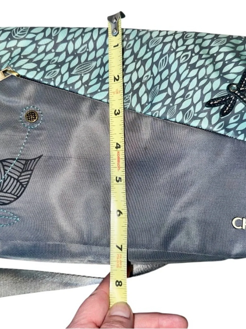 Chala CV  Envoy Dragonfly Flap Crossbody Messenger Bag Gray/Aqua RFID Protected